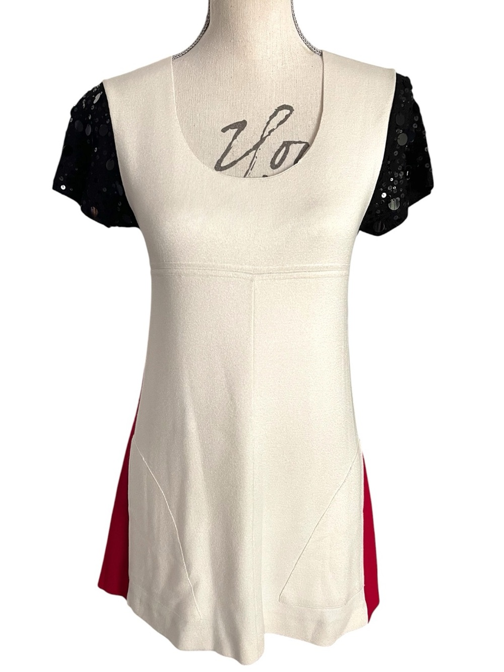 Twin-Set Simona Barbeiri Ivory/Red/Black Sequin s/s Knitwear Mini Dress (S)